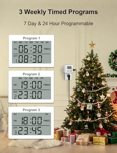 NOVKIT 3-in-1 Dual Outlet Timer Plug with Interval Cycle for Indoor, 7 Day 24 Hour Programmable Digital Repeat Timer Switch(15A, 1875W)