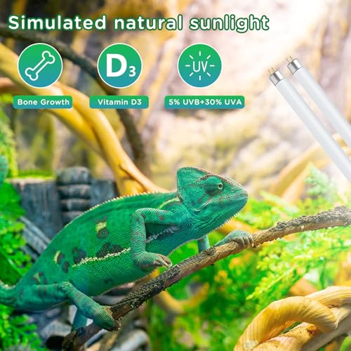 T8 UVB Reptile Light 15W 5.0-2 Pack,UVA UVB Light Bulb for Reptiles,Reptile UVB Lamp Tube for Bearded Dragon - size: 18inch-5.0
