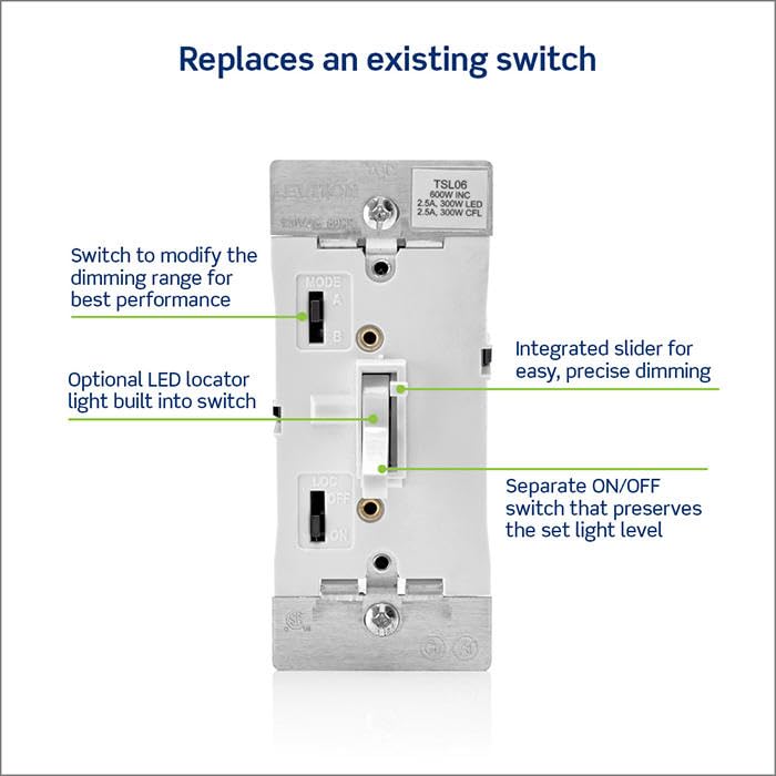 Leviton Toggle Slide Dimmer Switch for Dimmable LED, Halogen and Incandescent Bulbs, TSL06-1LB, Brown - color: Brown