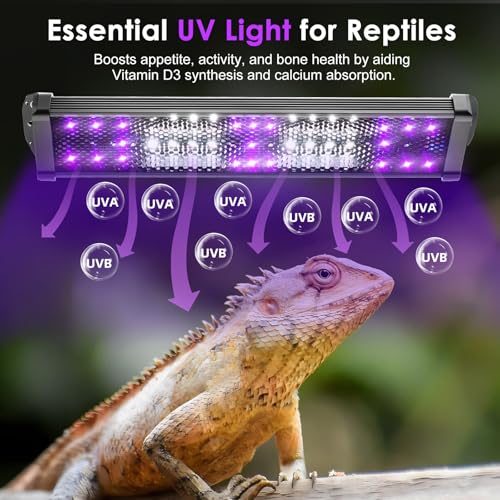 MIXJOY 11-Inch Dimming LED UVA UVB Light for Reptiles, UVB 20.0/UVB 10.0 15W LED Reptile UVB Light for Tropical & Desert Reptile with 3 Light Modes Option 6-Level Dimming 24-Hour Cycle Timer