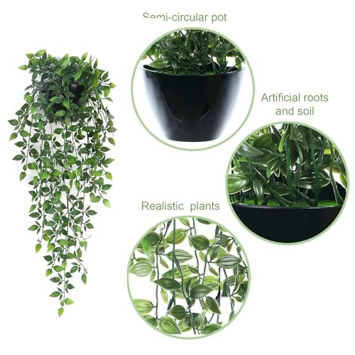 Artificial Hanging Plants,2 Pack Fake Wall Plants,Faux Mandala Vines Potted Plant,Plastic Greenery with Wall Planter for Indoor Outdoor Garden Patio Office Décor