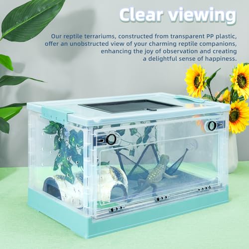 16" Foldable Reptile Terrariums Snake Tanks Enclosures for Bearded Dragons Iguanas Lizards Crested Geckos Clear Views Portability High-Temperature Resistant Iron Mesh (Blue, Small) - color: Blue