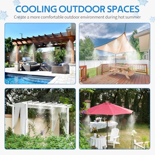 HOMENOTE Misting Cooling System, 98FT(30M) Pre-Assembled Kit with 27 Brass Nozzles & 3/4" Brass Adapter, Cooling Mister for Patio, Backyard, Pets, Garden & Greenhouse - size: 98FT / 30M