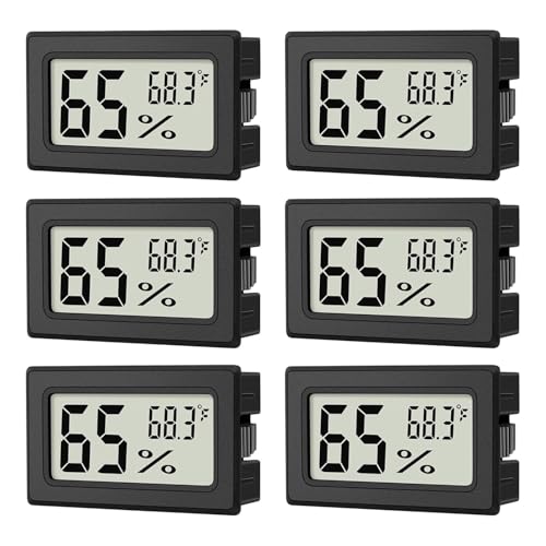6 Pack Mini Hygrometer Indoor Humidity Meter, Small Digital Thermometer Humidity Gauge Meter, Thermometer Hygrometer Monitor Fahrenheit (℉) for Thermostat Reptile Tank, Mason Jars (No Battery)