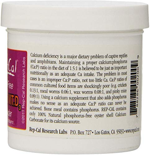 Rep-Cal Phosphorus Free Calcium with Vitamin D3 - Ultrafine Powder 3.3 oz - Pack of 10