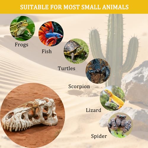 Dinosaur Skull Reptile Basking Platform, Resin Fish Tank & Terrarium Decor for Bearded Dragons, Lizards, Geckos - Aquarium Decor, Tarantula Hide Cave