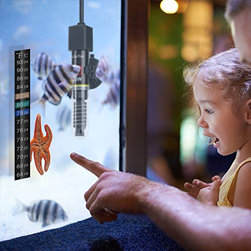 DaToo Mini Aquarium Heater 50W Small Fish Tank Heater 50 Watt with Free Thermometer Sticker - size: 50W