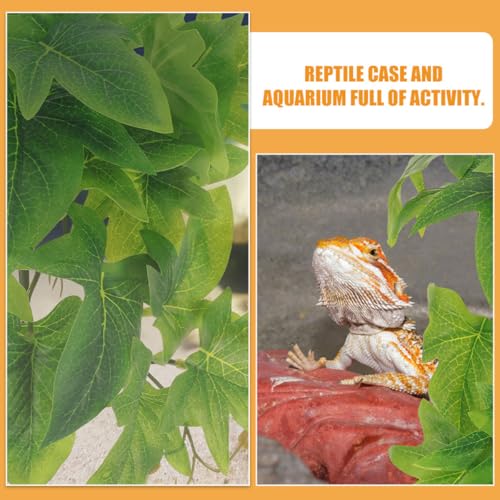 Hemoton 2pcs Hanging Reptile Plants for Terrarium with Suction Cups, Artificial Plastic Leaves 23-Leaf Monstera and Sweet Potato for Amphibian Habitat Decoration