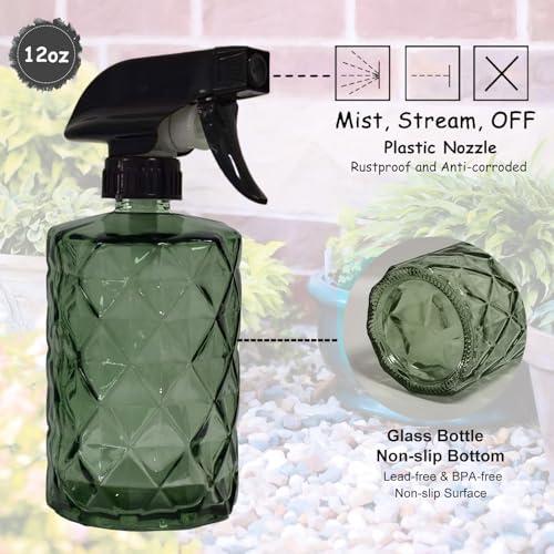 YYTSGG Green Glass Plant Mister Bottle, 12oz Refillable Water Spray Bottle with Adjustable Mist Nozzle for Indoor Flowers, Outdoor Gardening, Cleaning, Hair and Pets Care - color: Light Green