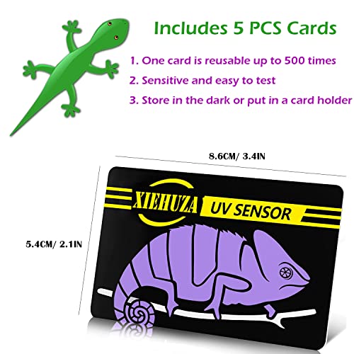 5Pack Quick UVB Test Sensor Cards, Reusable Reptile UVB Tester Heating Bulb Photochromic UVB Card Indicator Over 500 Times, UVB Light Meter for Sunglass Test Sterilizing