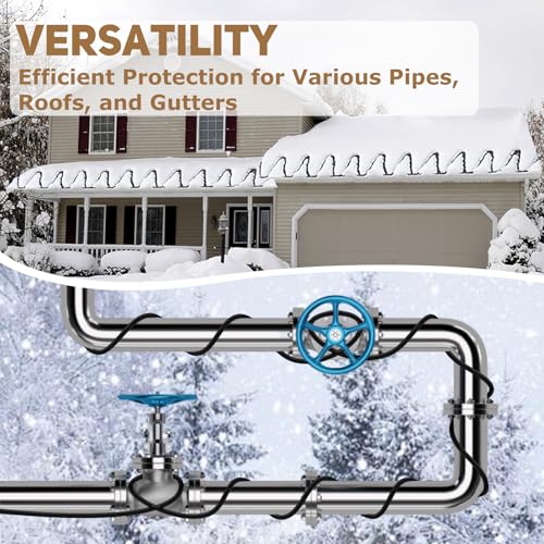 HEATIT JHSF1 100FT Self-Regulating Heating Cable, 120V 5W/ft | Pre-Assembled Heat Tape with Spacers and Clips for Roof De-Icing, Gutter Heating and Pipe Freeze Protection - color: 5W/FT (KIT), style: 100FT