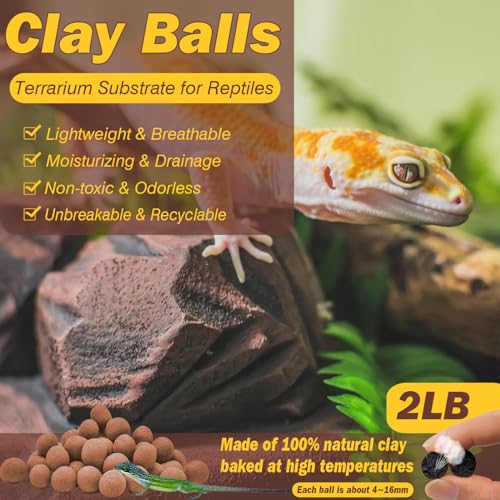 ZeeDix 2 LBS Reptile Substrate Leca Balls - 100% Organic Expanded Clay Pebbles, Ideal Bioactive Terrarium Clay Balls Substrate for Reptile Terrarium Tank, Bearded Dragon, Tortoise, Gecko, Snake & Frog - color: 2LBS