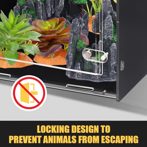 16" x 16" x 24" PVC Reptile Enclosure, Front Opening Arboreal Terrarium for Adult Geckos & Tropical Reptiles, Insulated Lightweight Tank with Screen Top & Secure Lock - size: 16"16"24"