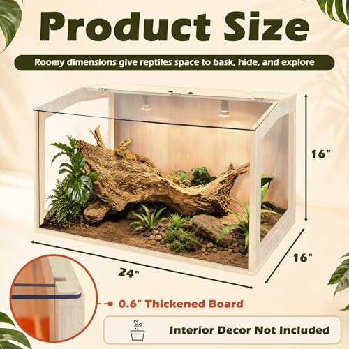 PROLEE Bearded Dragon Tank, Lizard Tank with Clear Tempered Glass, Anti-Scratch Reptile Enclosure, Reptile Tank Built-in Light Fixtures with Switch (24X16X16inch,24 Gallon) - color: Transparent Roof, size: 24X16X16inch,24 Gallons