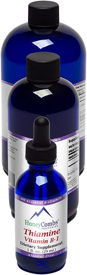 HoneyCombs Vitamin B1 Supplement (Thiamine) Liquid Drops - High Potency Thiamine B1 Supplement for Men & Women - Maintain Nervous System, Energy & Overall Health - Vegan Liquid B Vitamins (8 Fl oz)