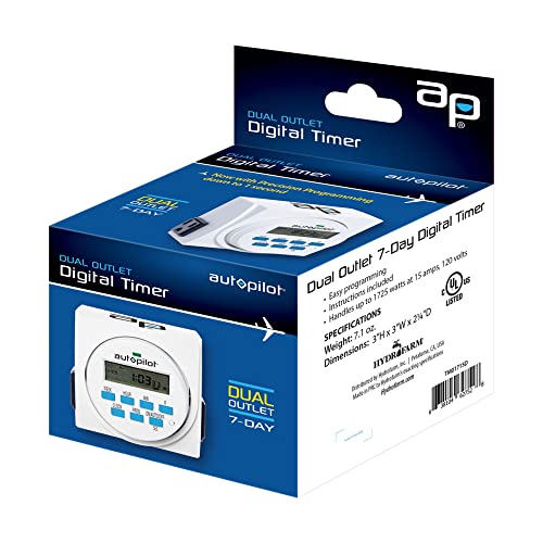 HYDROFARM 7 Day Dual Outlet Indoor Digital Programmable Scheduled Timer Controllers with On/Off Button for Fans and Lights, (4 Pack)