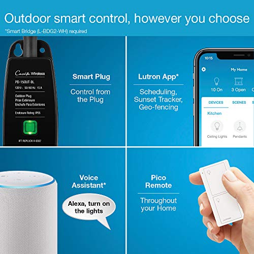 Lutron Caseta Outdoor Smart Plug Weatherproof+ and Pico Smart Remote, for Landscape and String Lighting, P-PKG1OUT-BL, Black - style: Outdoor Smart Plug and Pico Smart Remote