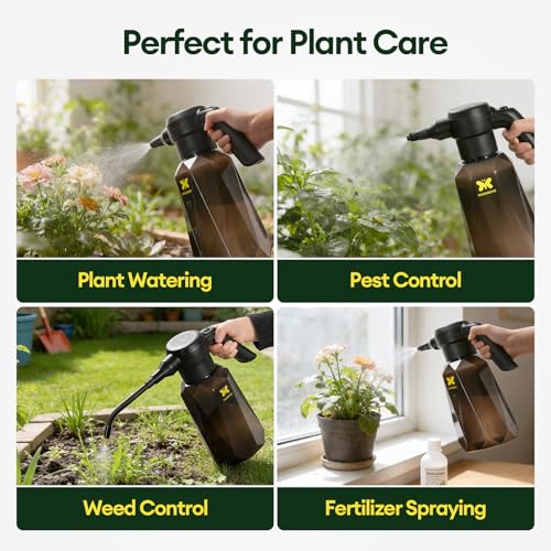 MAYGROVE Battery Powered Sprayer 0.5 Gallon, Electric Spray Bottle – Up to 7.5 Hours Long Battery Life with Fast Charging, Automatic Garden Sprayer with Adjustable Pressure, Semi-Transparent Tank