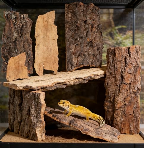 Cork Bark for Reptiles, 4PCS Cork Terrarium Background, Pet Reptile Bark Bearded Dragon Tank Accessories for Bearded Dragon Lizard Geckos Tortoise, 3.2 to 5.5Inch