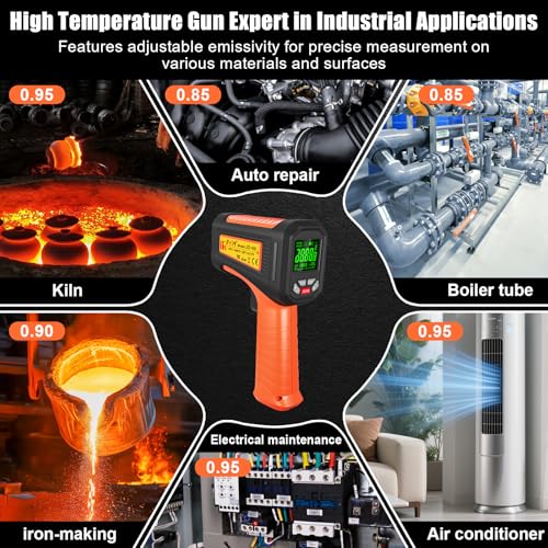 50:1-58°F ~3272°F FKM Infrared Thermometer High Temperature Gun,Non Contact Digital IR Temp Gun,High Precision Laser Thermometer Gun for Cooking,Kilns,Forges,Engine,HVAC,Industrial and Home Repair - color: Orange