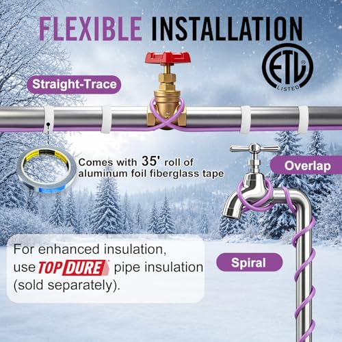 10FT Heat Tape for Water Pipes Roof and Gutters Heating Cable with 6ft Lighted Plug - style: 10 Feet