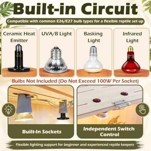 PROLEE Bearded Dragon Tank, Lizard Tank with Clear Tempered Glass, Anti-Scratch Reptile Enclosure, Reptile Tank Built-in Light Fixtures with Switch (32X16X16inch,34 Gallon) - color: Transparent Roof, size: 32X16X16inch,34 Gallons