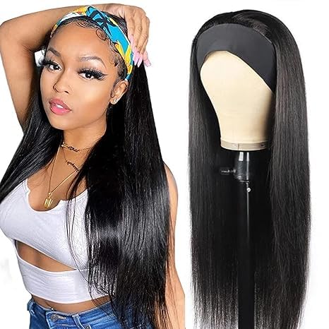 Isee 10A Headband Wig Straight Human Hair Wigs For Black Women 180% Density Brazilian Virgin Hair Machine Made Headband Wig Non