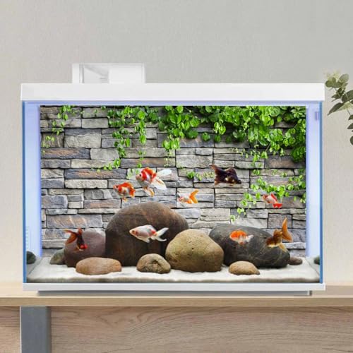 AWERT Vinyl 30x12 inches Stone Brick Wall Aquarium Background Rock Fish Tank Background Spring Leaves Terrarium Background - size: 30x12in/75x30cm