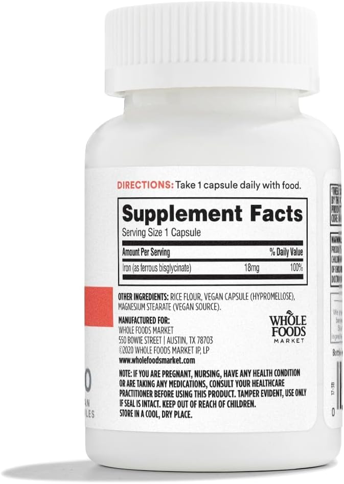 365 by Whole Foods Market, Chelated Iron 18mg, Vegan, 100 Capsules