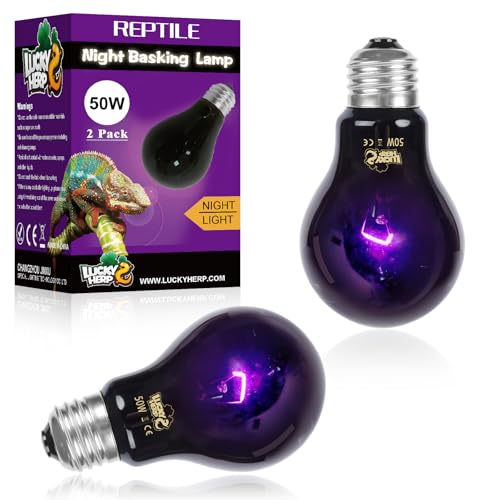 LUCKY HERP Reptile Heat Lamp 50W 2 Pack, Reptile Night Heat Bulb, Reptiles & Amphibians Basking Spot Light Bulb for Bearded Dragon, Lizard, Snake, Turtle, Chameleon