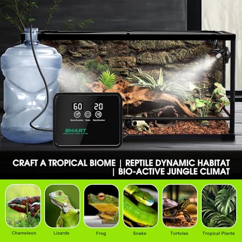 Reptile Humidifier Reptile Mister System with Timer & 360° Nozzles | Chameleons, Snakes, Frogs Misting for Terrarium, Auto Misting for Terrariums, Adjustable Nozzles & Quiet Operation - color: black