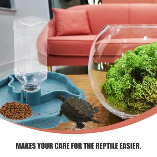Beavorty Automatic Reptile Water Feeder Bowl for Tortoises and Lizards, Reptile Water Dish with Reservoir, Sturdy Pet Feeding Accessory for Terrariums, Blue and Brown