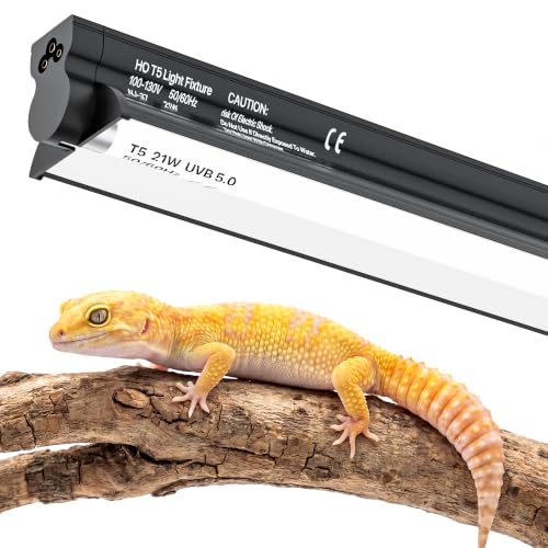 T5 UVB 10.0 Reptile Light Fixture Combo Kit (34Inch) | 21W UVB 10.0 Light Bar with T5 HO Terrarium Hood Light Fixture for Desert Reptiles, Bearded Dragons, Lizards, Tortoises - size: 34Inch