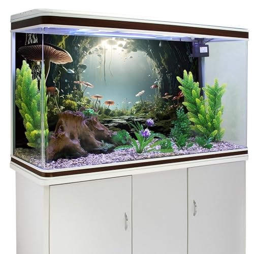 AWERT 24x16 inches Aquarium Background Foggy Stone Mushroom Moss Terrarium Background Polyester Green Plants Cave Fish Tank Background - size: 24x16in/60x40cm