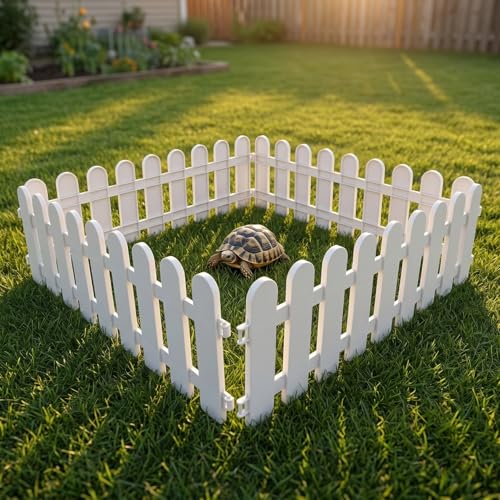 Kisangel 4pcs Tortoise Enclosure Fence Panel, Plastic Pet Fence Barrier for Small Animals Guinea Pigs Reptiles Outdoor Garden Backyard Set