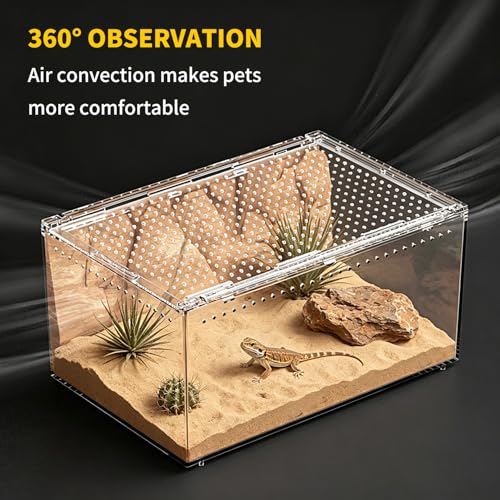 Reptile Growth Reptile PC Terrarium,Tarantula Enclosure,Spider Tank with Magnetic Button.12"x 8" x 6" Lizard Enclosure,Reptile Breeding Tank for Insect,Fish,Tarantula,Hermit Crab,Small Bearded Dragon - size: 12" * 8" * 6"