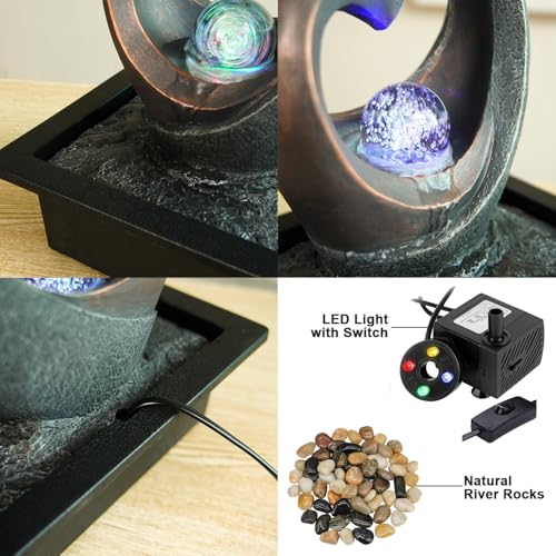 Indoor Tabletop Water Fountain, Zen Meditation Waterfall Fountain with ON/Off Switch, Heart Shape Decoration with LED Light for Home Office Relaxation Decor - size: B