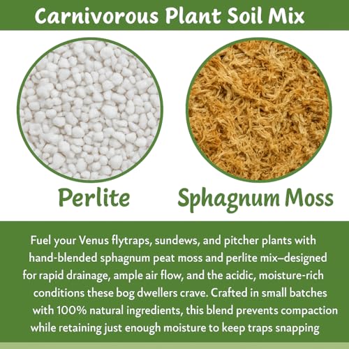 Gardenera Sphagnum Moss Potting Mix for Carnivorous Plants, Moss and Perlite Blend for Potting Venus Fly Traps, Sarracenia, Pitcher Plants - 75% Sphagnum Moss + 25% Perlite - Made in USA - 1 Quart - size: 1 Quart Bag, style: Carnivorous Plant Soilless Mix