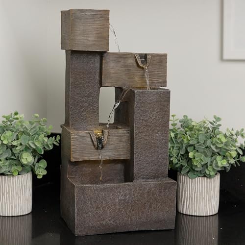 Alpine Corporation ZDQ110 19" Indoor/Outdoor Multi-Tier Water Fountain with LED Lights – Cascading Waterfall Feature for Gardens, Patios, Yards, and Home Décor, Gray - style: 19"H - Gray 5-Tier w/ LEDs