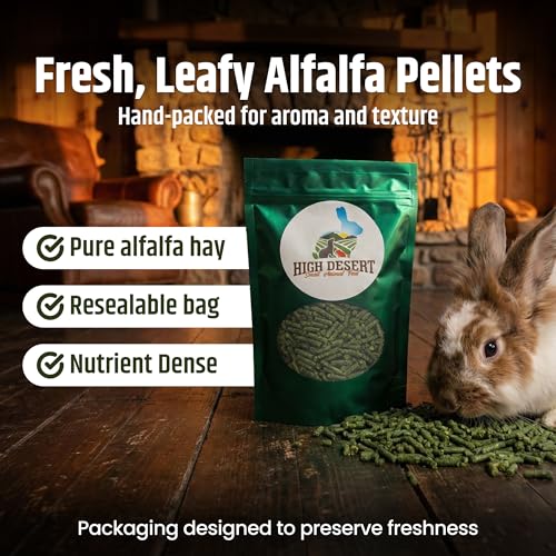High Desert Delight Alfalfa Pellets, Protein Rich Small Animal Food for Young Rabbits Guinea Pigs and Small Pets, Natural Fiber Alfalfa Hay Pellets for Digestive Health, Fresh Hand Packed 15 oz Bag - size: 1 Pound (Pack of 1)