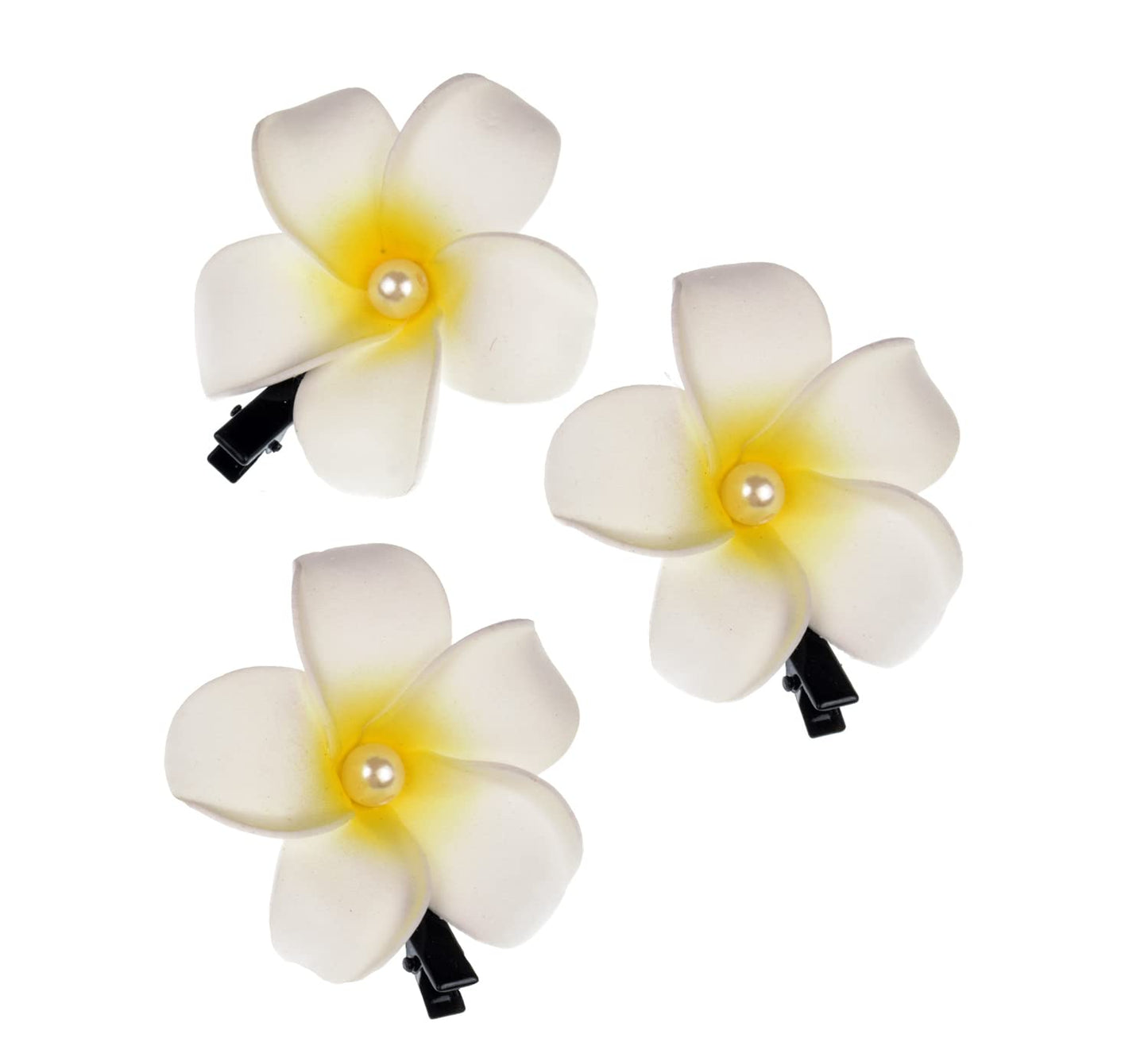 Love Sweety 3Pcs Hawaiian Plumeria Hair Clips Galsang Flower Barrettes For Beach Party (1#P White)