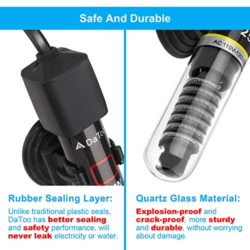 DaToo Mini Aquarium Heater 50W Small Fish Tank Heater 50 Watt with Free Thermometer Sticker - size: 50W