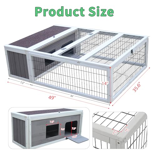 Tortoise House Habitat Wooden with Cover, Chicken Coop with Run Rabbit Hutch Small Animal Hutch Enclosure Indoor/Outdoor-Grey + White Trim - color: Grey&White Trim-2