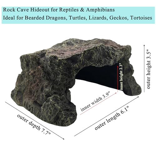 M2cbridge Aquarium Fish Hide Cave Reptile Hideout Cave Terrarium Amphibians Habitat Decor(Cave+ Water Dish) - style: Cave+ Water Dish