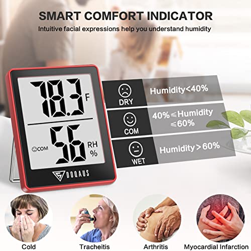 DOQAUS Digital Hygrometer Indoor Thermometer Humidity Gauge Room Thermometer with 5s Fast Refresh Accurate Temperature Humidity Monitor for Home, Bedroom, Baby Room, Office, Greenhouse, Cellar, Red - color: Red Black