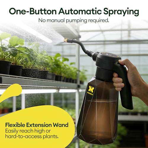 MAYGROVE Battery Powered Sprayer 0.5 Gallon, Electric Spray Bottle – Up to 7.5 Hours Long Battery Life with Fast Charging, Automatic Garden Sprayer with Adjustable Pressure, Semi-Transparent Tank