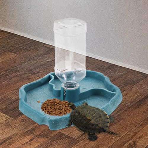 Mobestech Reptile Waterer and Food Dish Automatic Water Feeder with Reservoir Lake Blue for Tortoises Lizards and Amphibians Terrarium Use