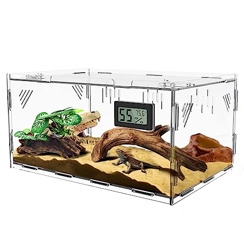 Reptile Terrariums, with Temperature Hygrometer, 11.8"x7.9"x5.9" Acrylic Reptile Breeding Box Terrarium Cage Tank for Small Reptile Insect Home Office - size: Terrestrial S (No Tray)