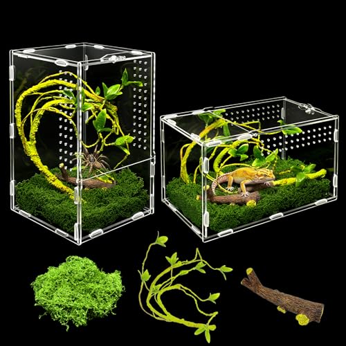 Jumping Spiders Enclosure Kit Acrylic Reptile Tarantula Enclosure Praying Mantis Habitat, Arboreal Tarantula Cribs Spider House,Critter Keeper,Snail Cage,Butterfly Cage,Frog Terrarium(7"x7"x11.8") - size: L(7"x7"x11.8")