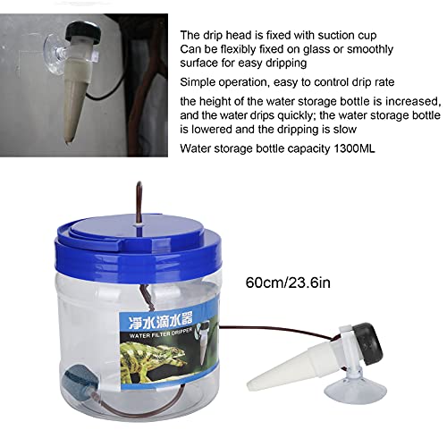 Reptile Watering Dripper, Reptile Humidifier Reptile Irrigation Device with Filtered Water Inlet and Drip Head for Geckos Lizards 1300ML Capacity Adjustable Dripping Speed